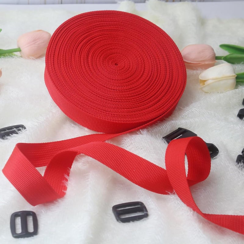 ZHFMLY Red Webbing Backpack Bag Straps for Crafts 1 Inch-Durable Polypropylene Straps with Buckles,20 Yards for Tie-Downs, Camping, Climbing, DIY Projects, Lawn Chair Replacement, and Seat Belts - Image 4
